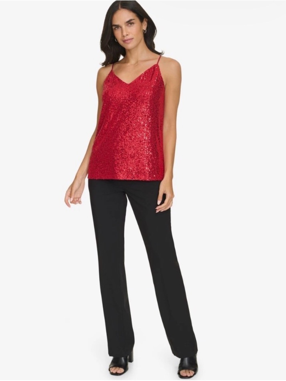 Source Unknown Red Sequin Cami with Black Wide-Leg Pants